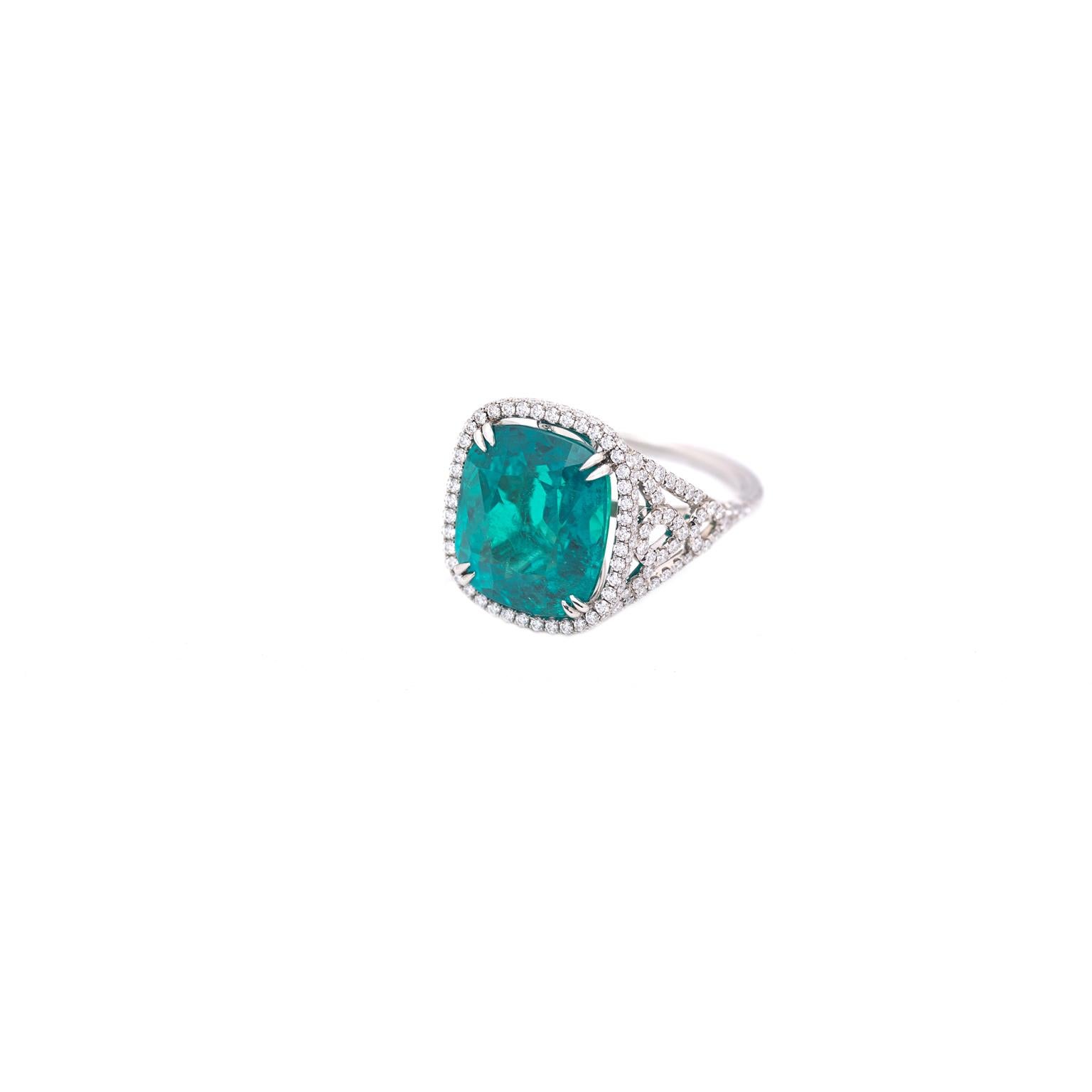 Cushion Cut Natural Certified Colombian Emerald 8.30 Carat Platinum Ring For Sale