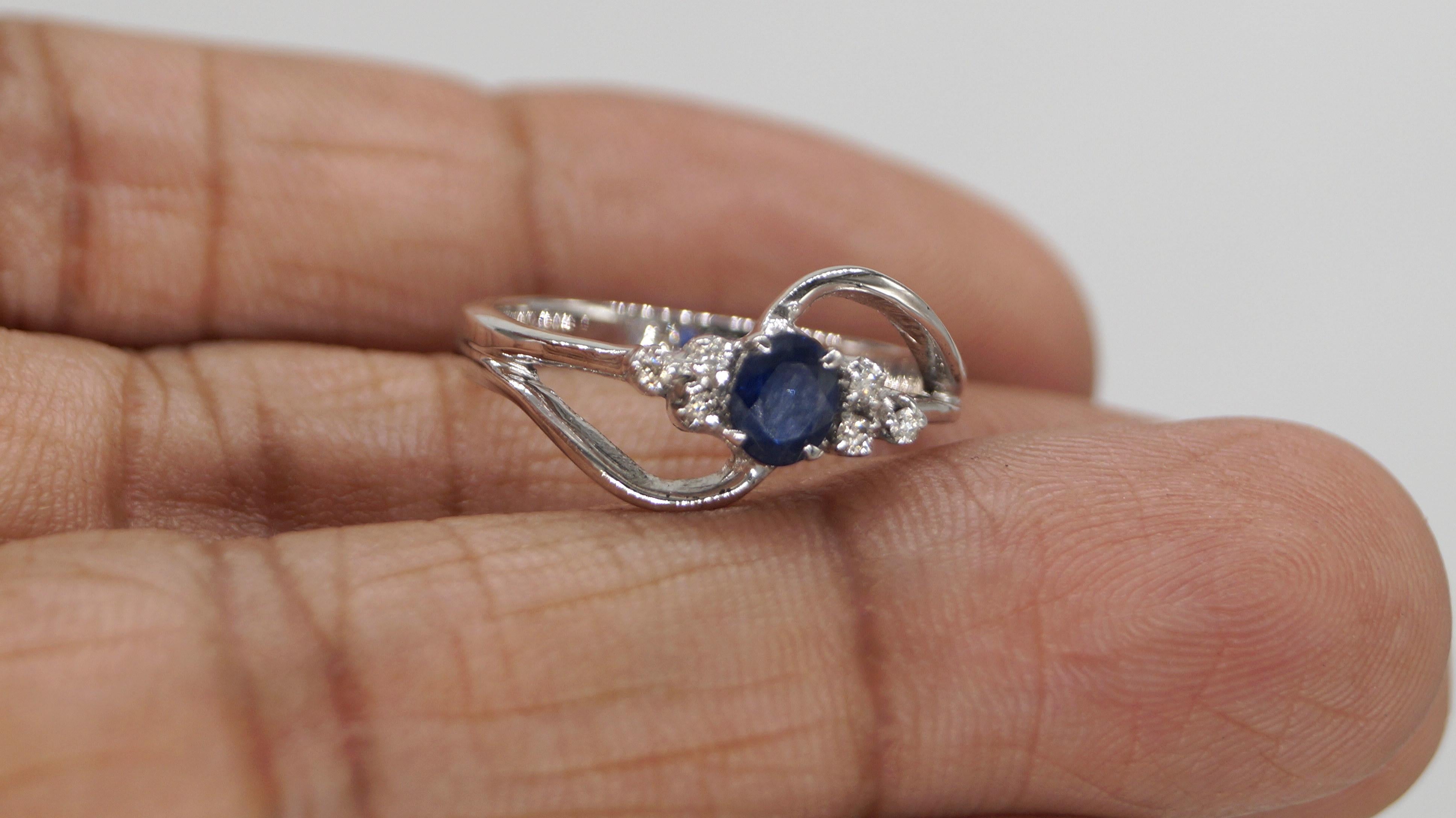 Natural Certified Diamond & Blue Sapphire Ring White Gold Band Vermeil Ring For Sale 5
