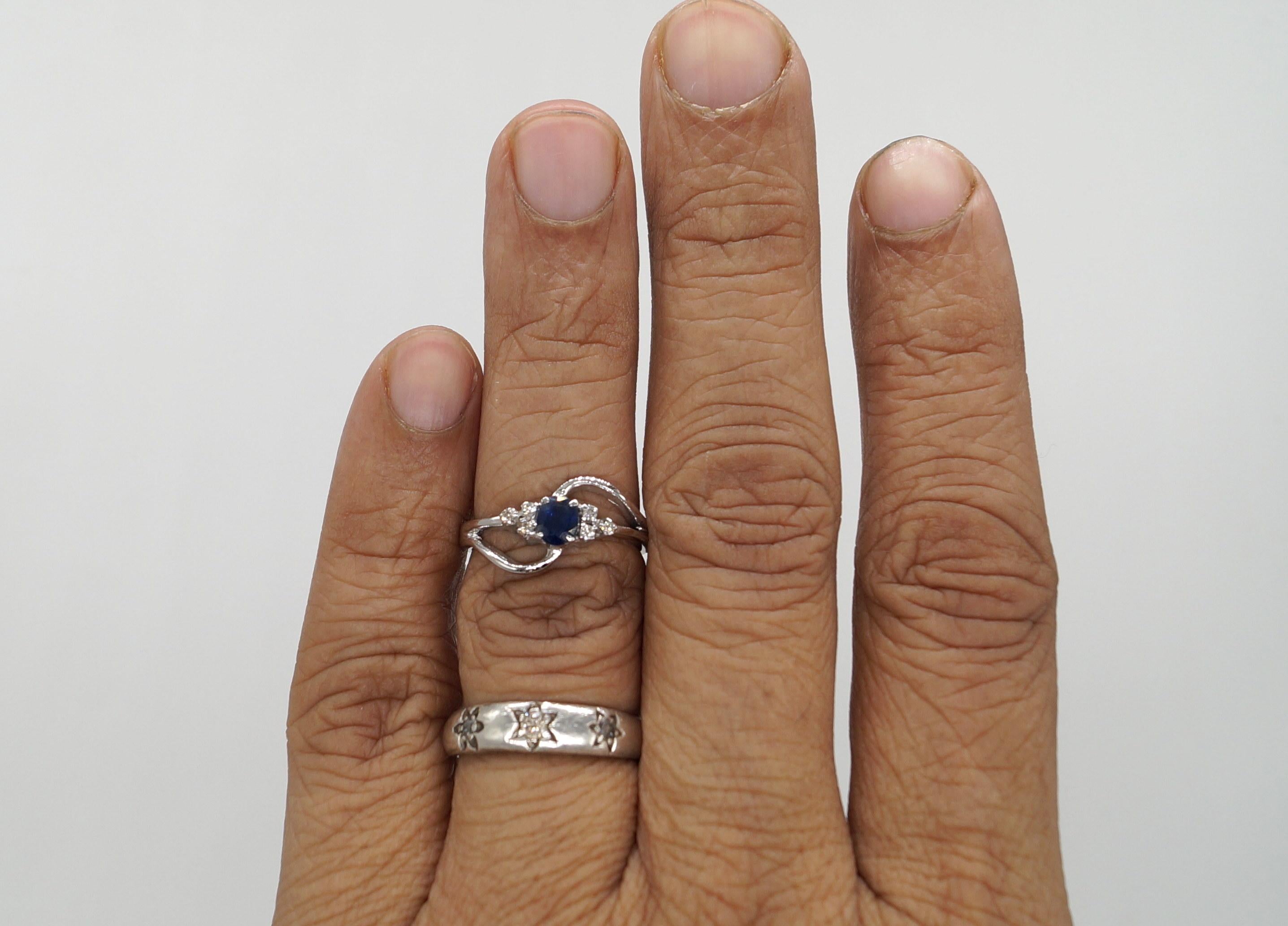 Natural Certified Diamond & Blue Sapphire Ring White Gold Band Vermeil Ring For Sale 6