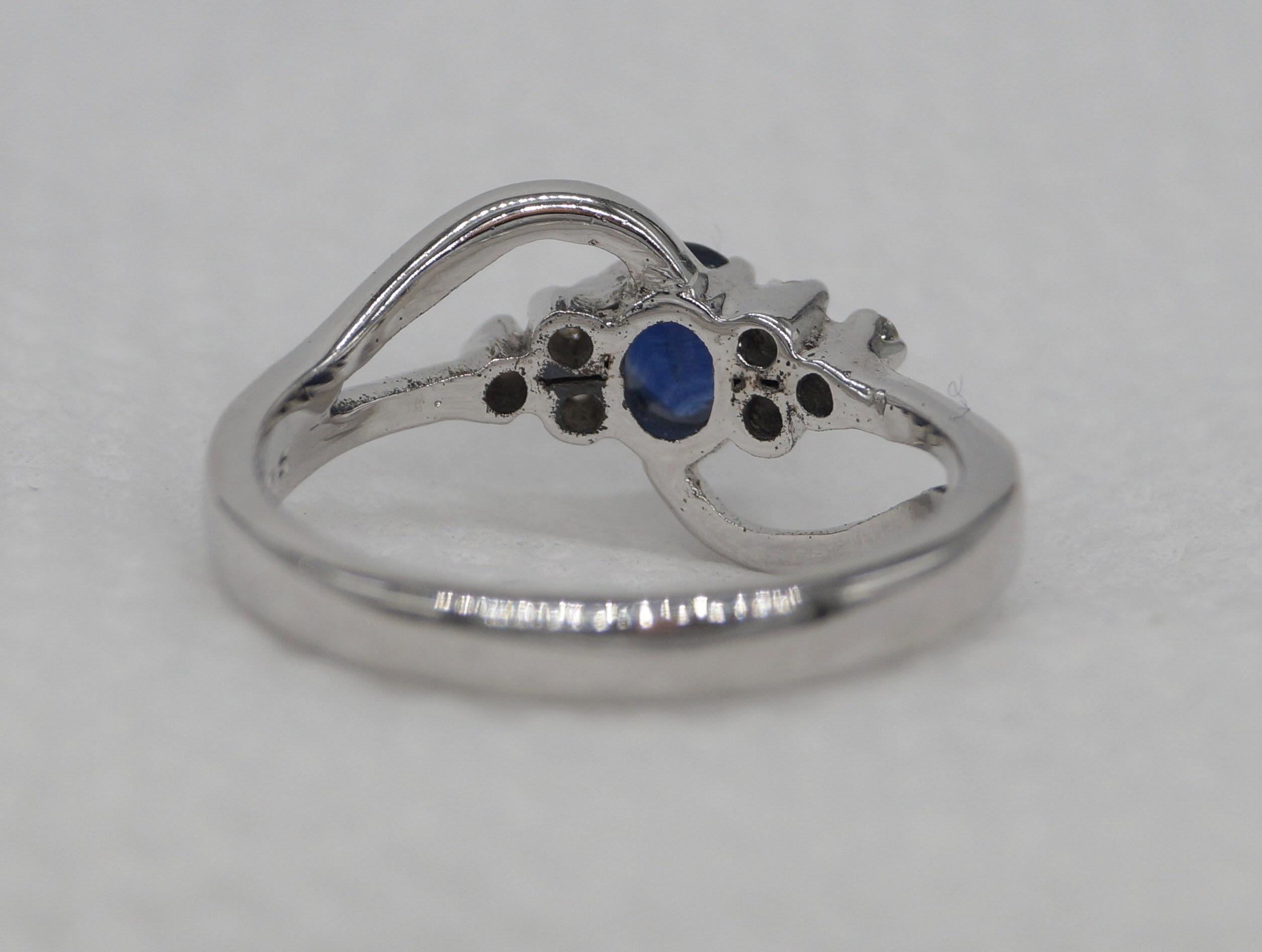 Women's or Men's Natural Certified Diamond & Blue Sapphire Ring White Gold Band Vermeil Ring For Sale
