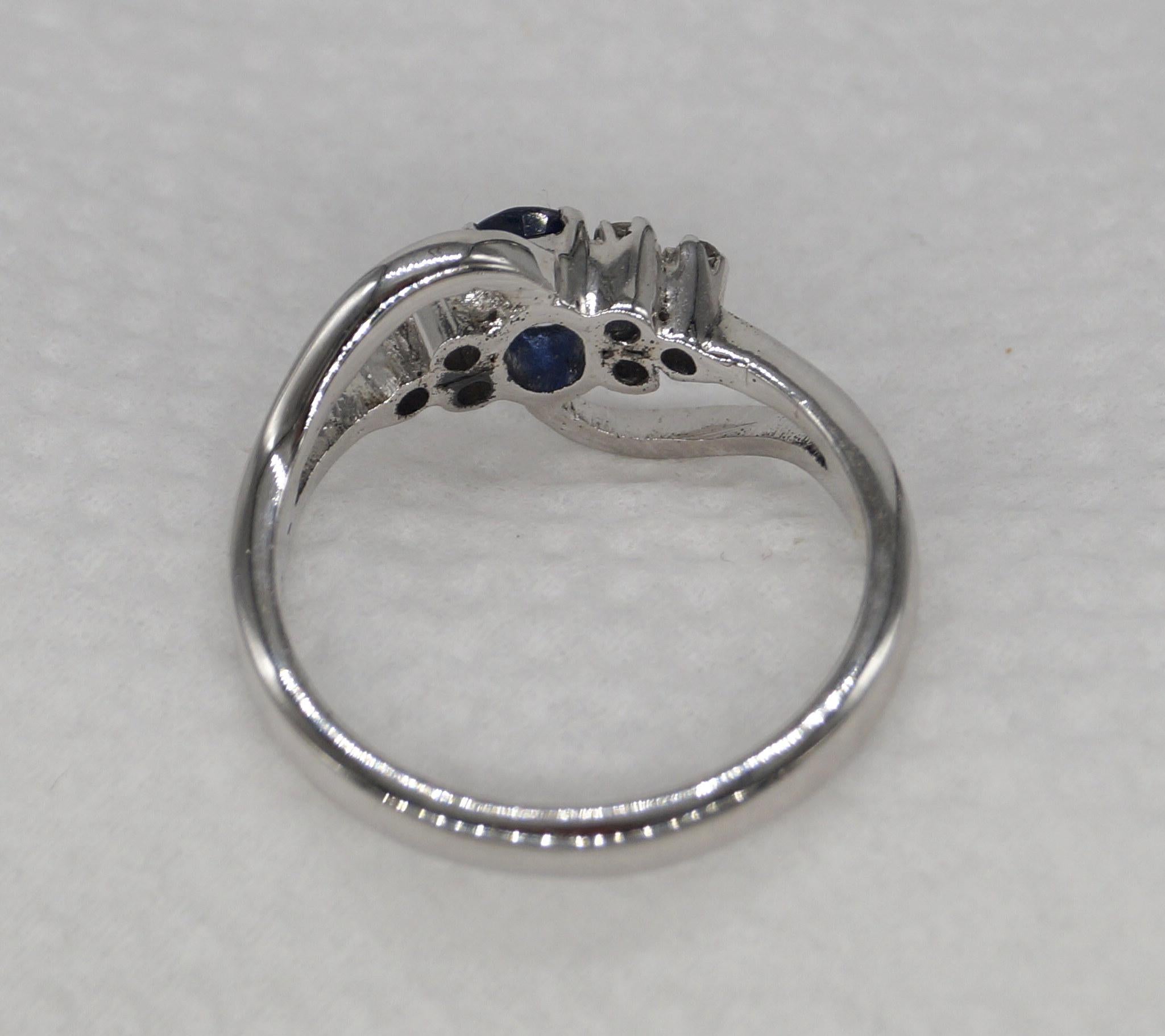 Natural Certified Diamond & Blue Sapphire Ring White Gold Band Vermeil Ring For Sale 1