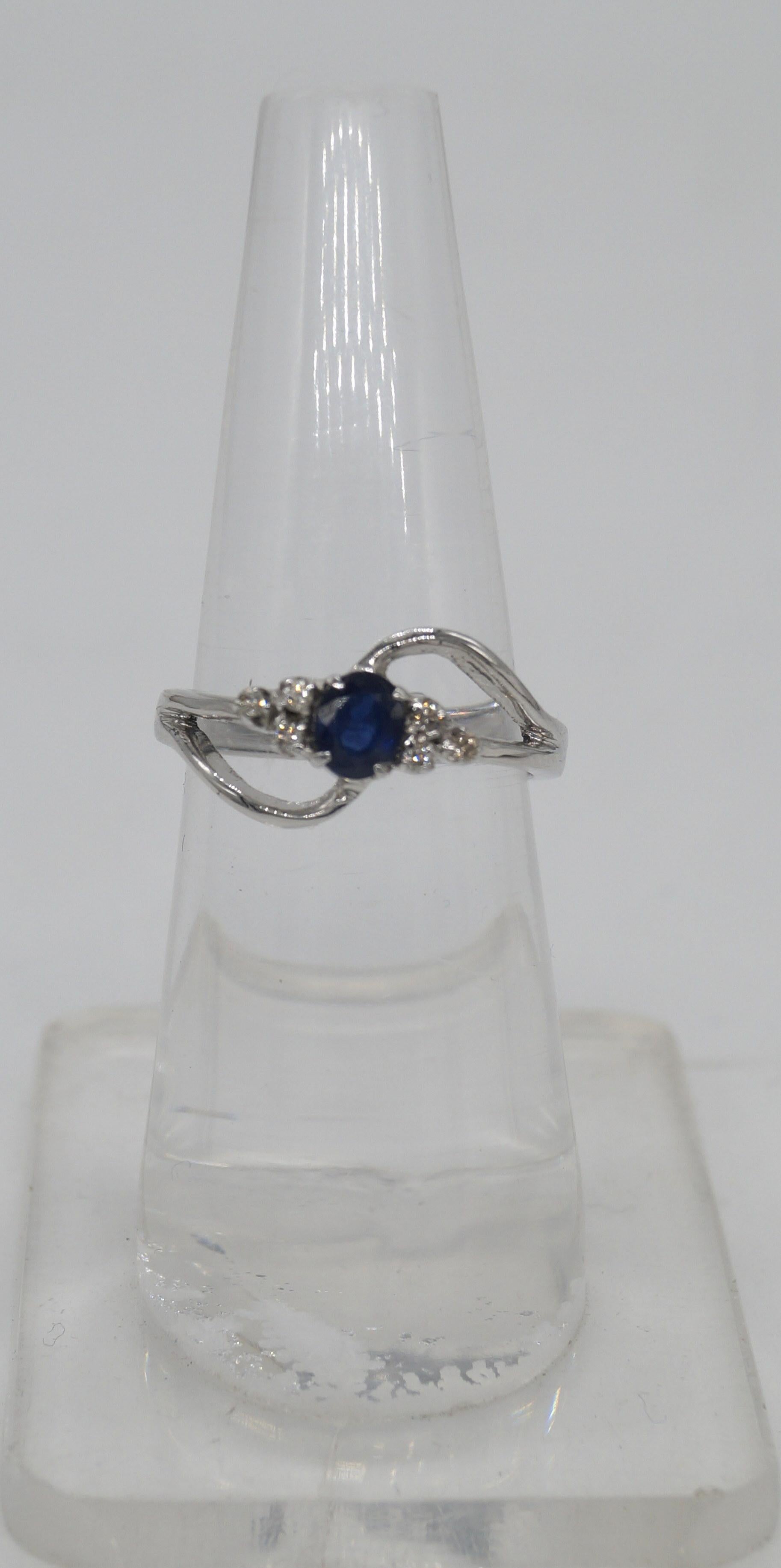 Natural Certified Diamond & Blue Sapphire Ring White Gold Band Vermeil Ring For Sale 2