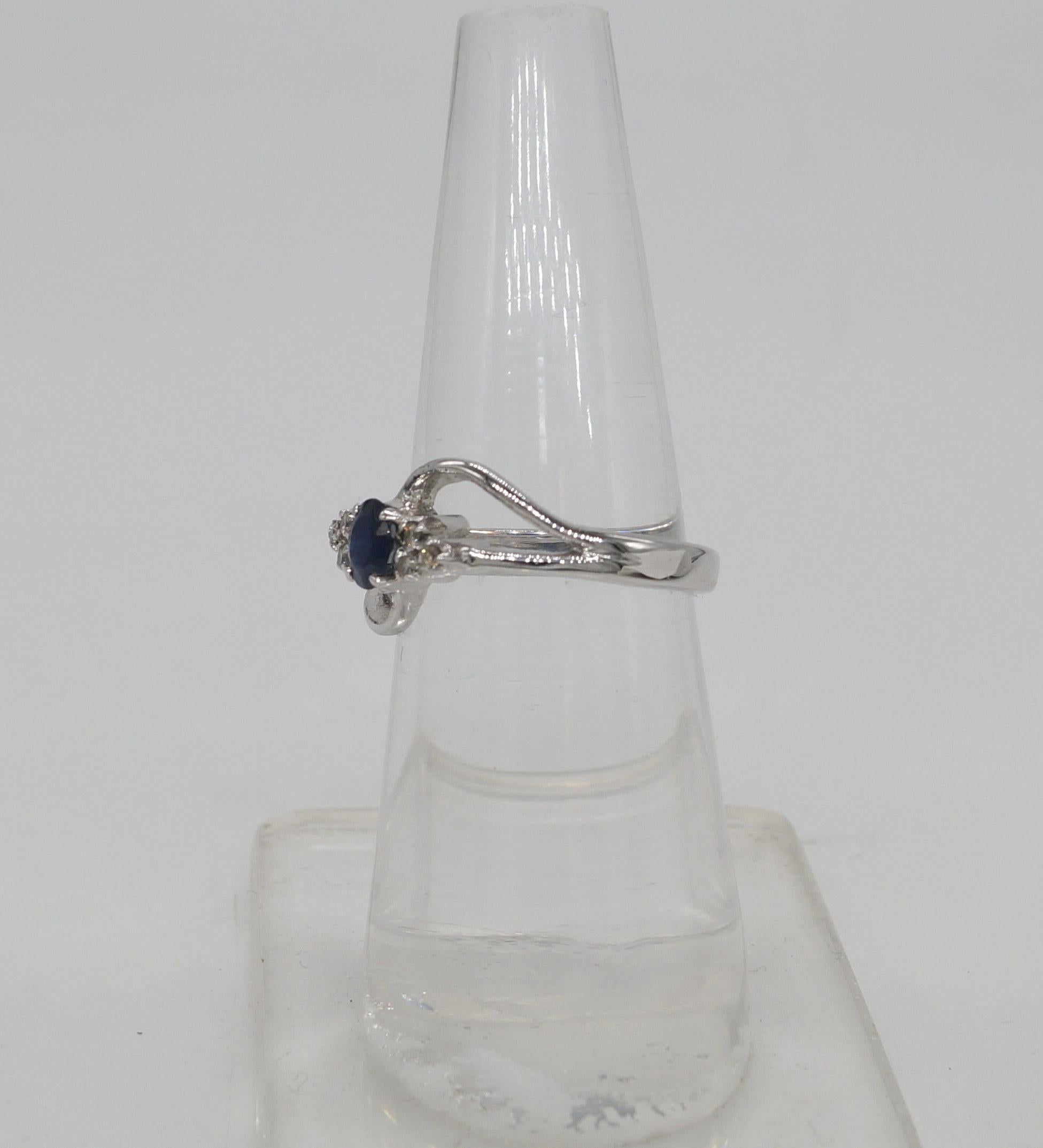 Natural Certified Diamond & Blue Sapphire Ring White Gold Band Vermeil Ring For Sale 3