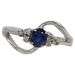 Nature bague diamant certifié et saphir bleu bague en or blanc Vermeil