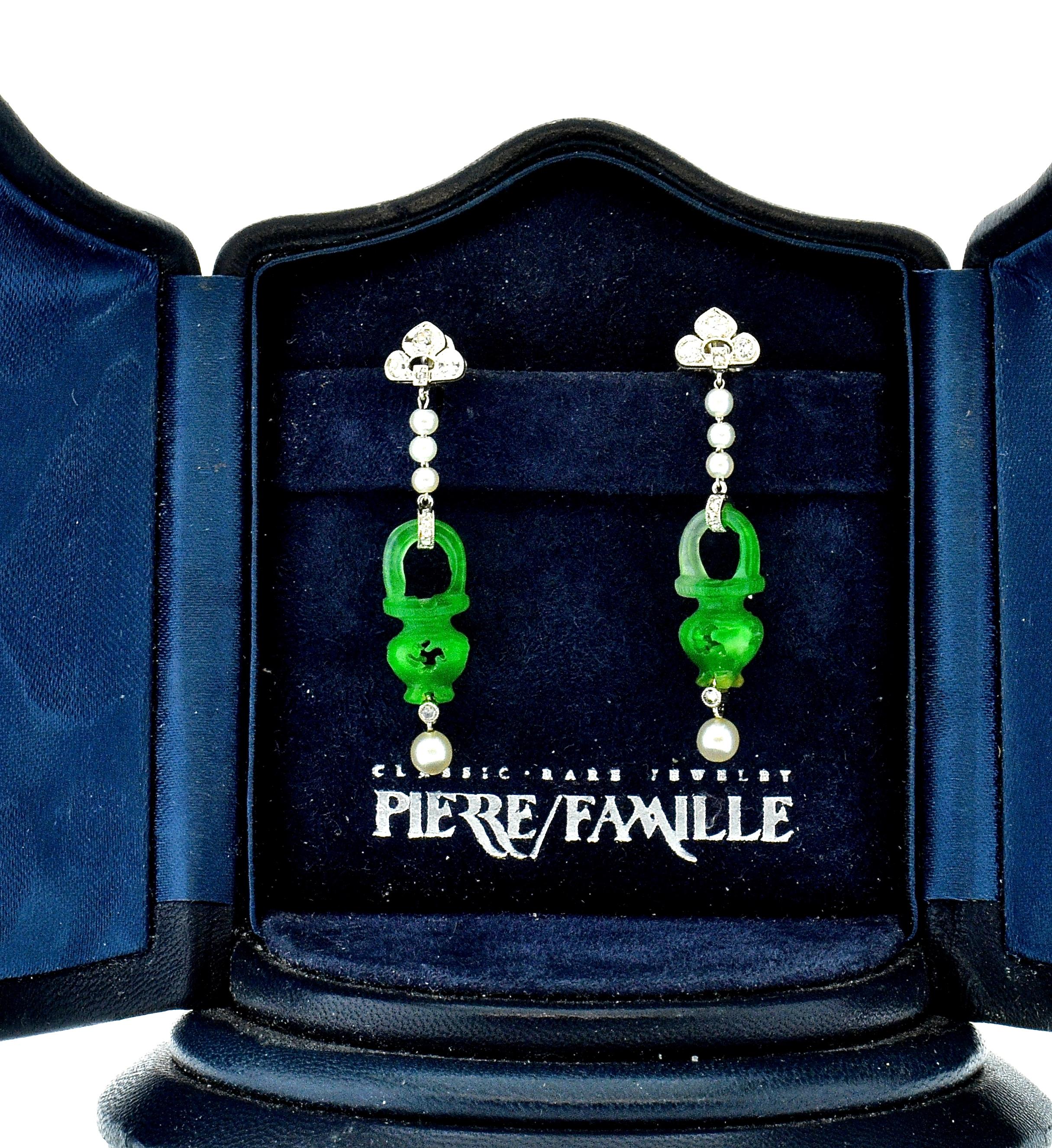 Natural Certified Jade, Natural Pearl, Diamond and Platinum Earrings, 1915 9