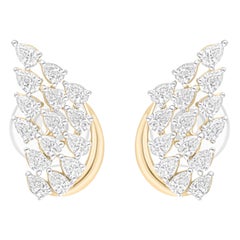 14 Karat Yellow Gold Natural Certified SI/H Diamond Cluster Stud Earrings