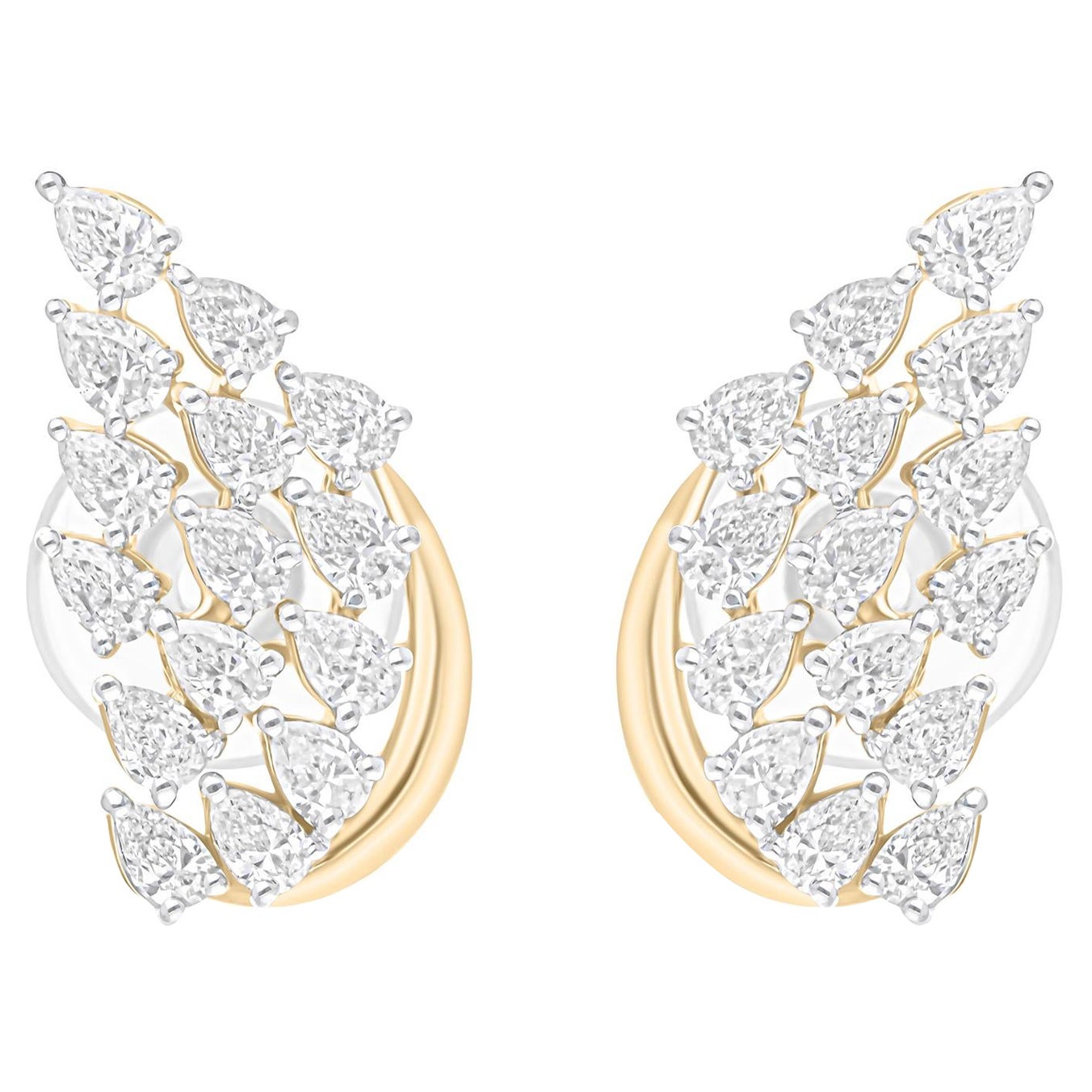 Natural Certified SI/H Diamond Cluster Stud Earrings 18 Karat Yellow Gold