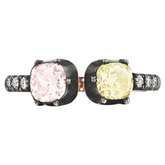 Natural Certified Yellow Pink White Diamond 'Toi et Moi' Gold Silver Bypass Ring