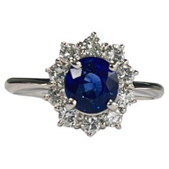 Natural, Ceylon Blue Sapphire & Diamonds Engagement Ring Set in Platinum 900