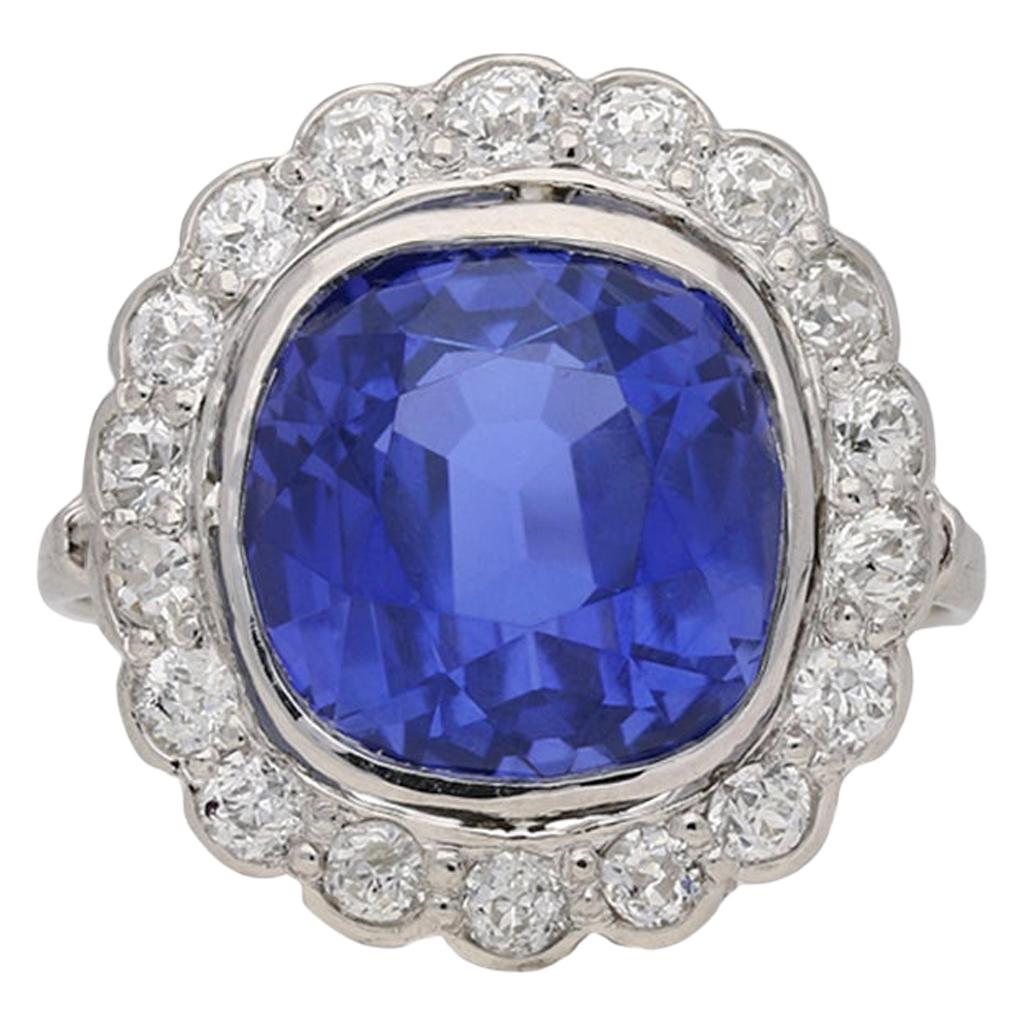 Natural Ceylon Color Change Sapphire and Diamond Coronet Cluster Ring circa 1910
