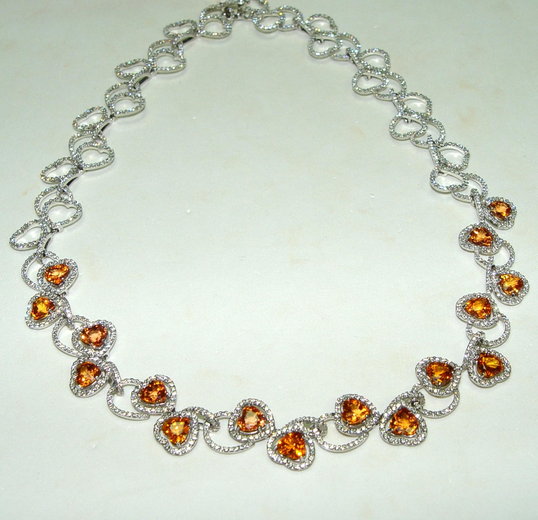 Natural Ceylon Orange Sapphire Diamond Necklace 18K C. Dunaigre  For Sale 4