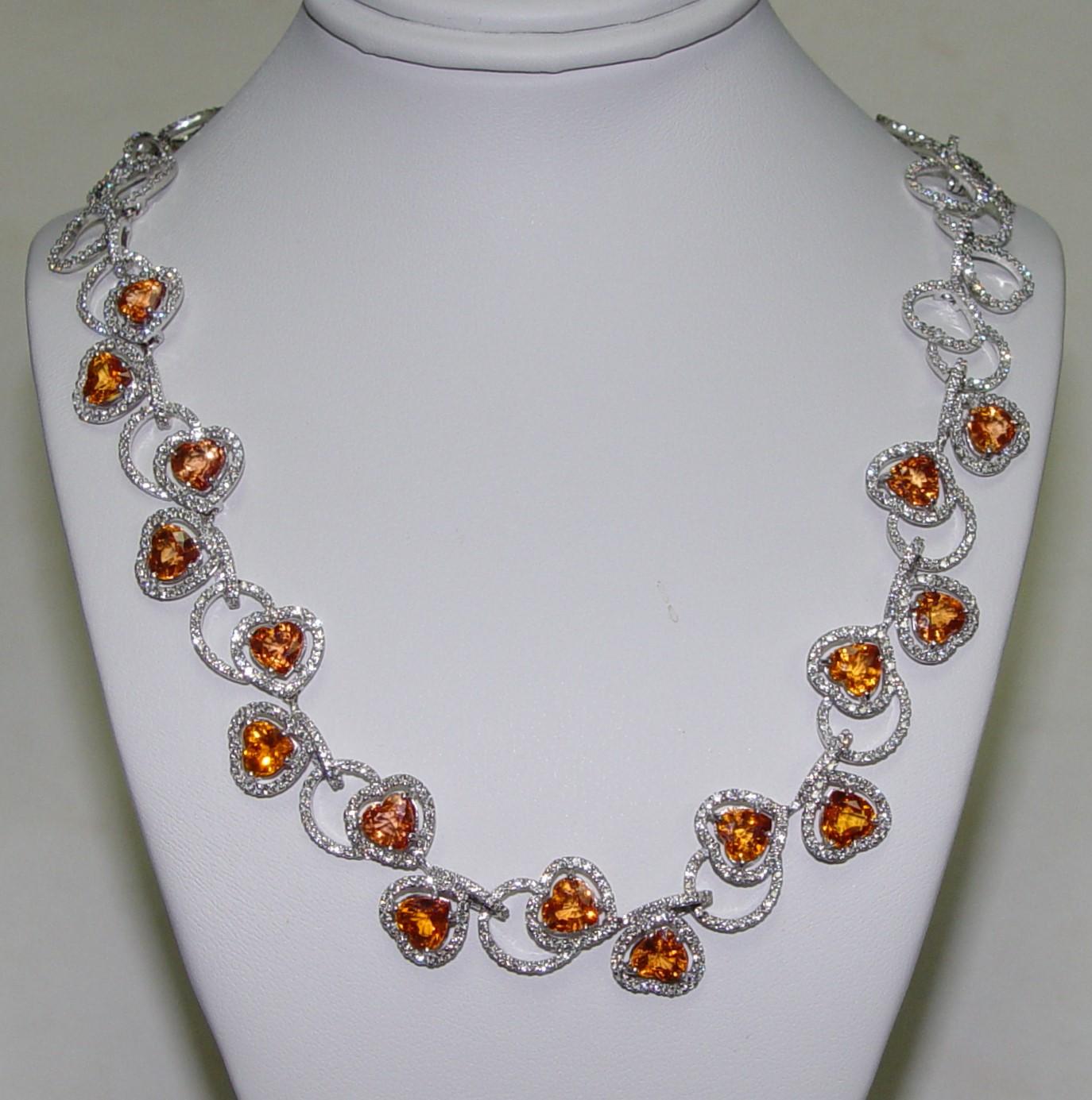 Natural Ceylon Orange Sapphire Diamond Necklace 18K C. Dunaigre  For Sale 5