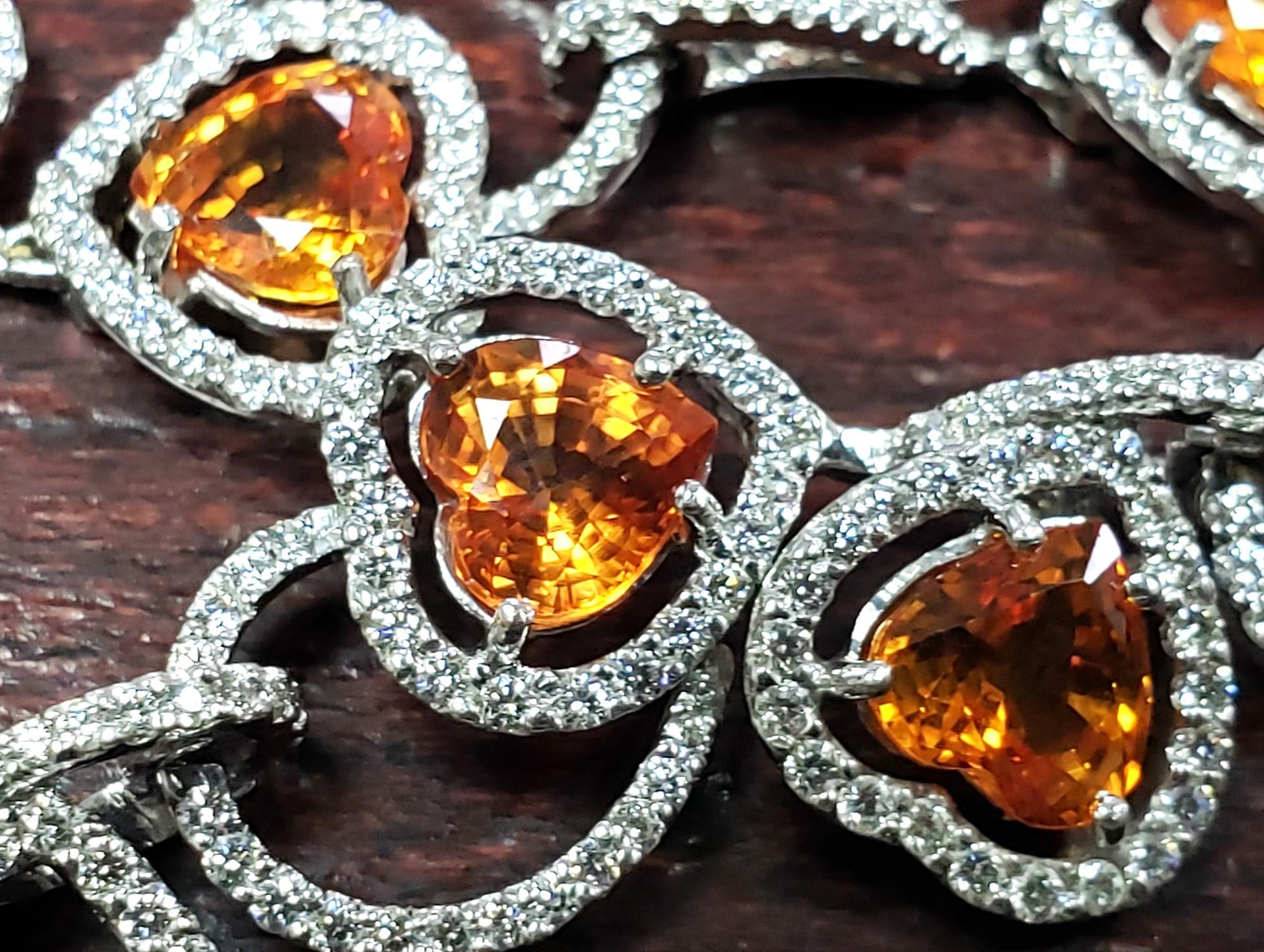 Natural Ceylon Orange Sapphire Diamond Necklace 18K C. Dunaigre  For Sale 6