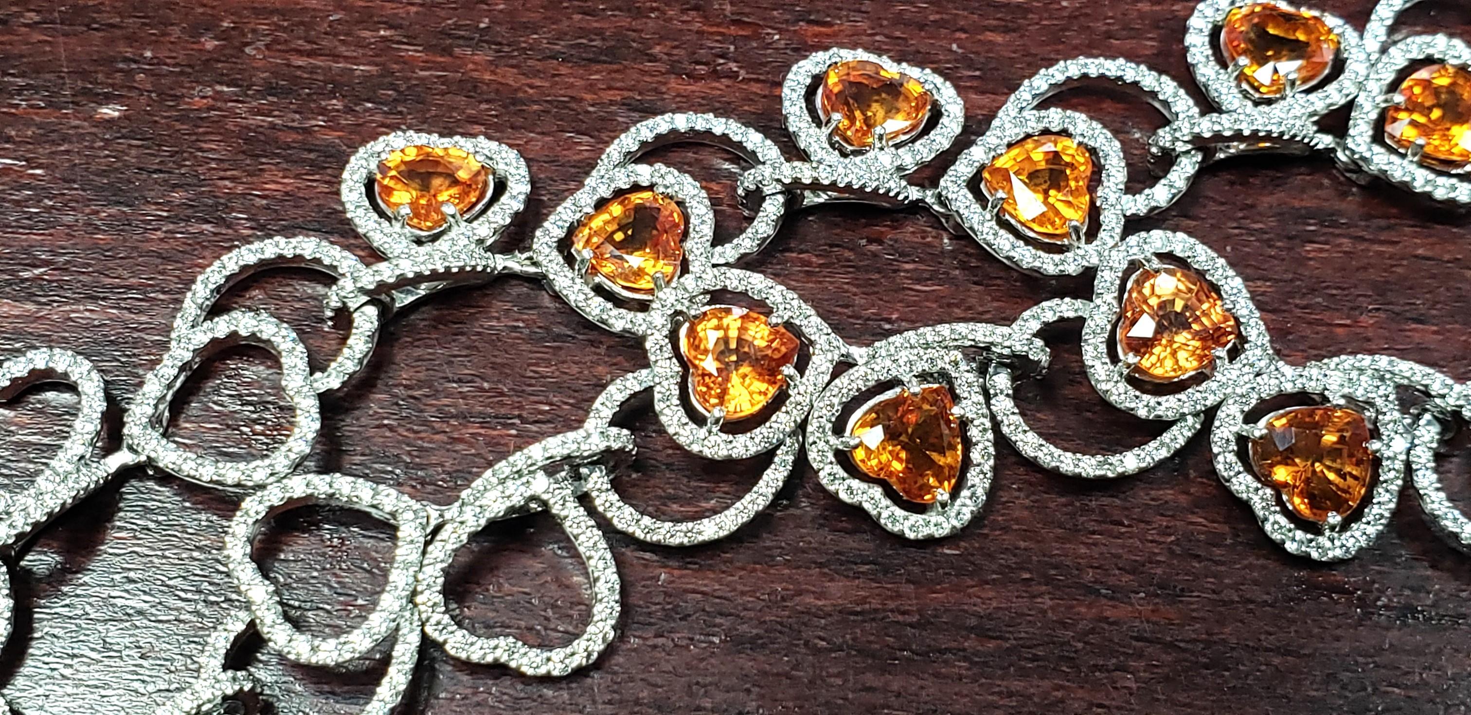 Natural Ceylon Orange Sapphire Diamond Necklace 18K C. Dunaigre  For Sale 7