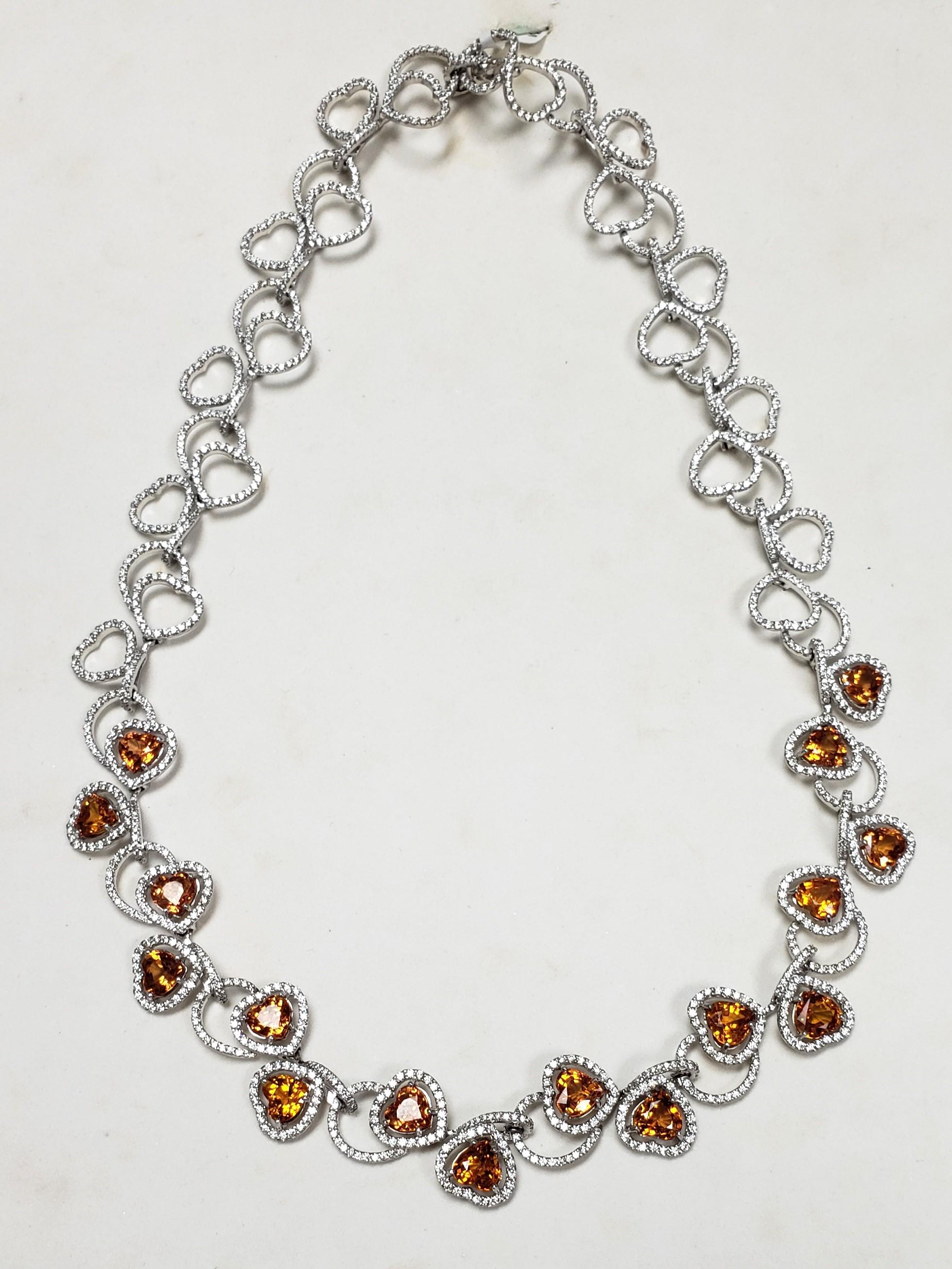 Natural Ceylon Orange Sapphire Diamond Necklace 18K C. Dunaigre  For Sale 8