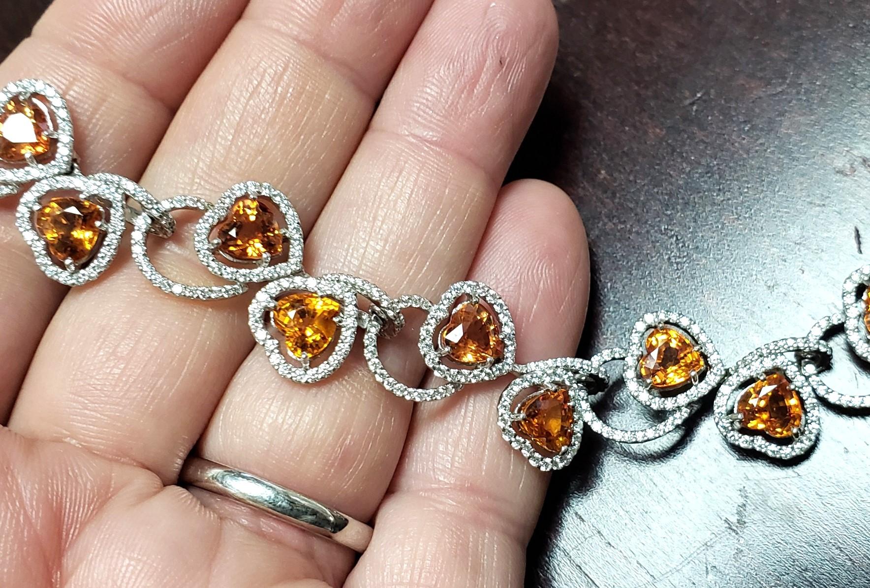 Natural Ceylon Orange Sapphire Diamond Necklace 18K C. Dunaigre  For Sale 9