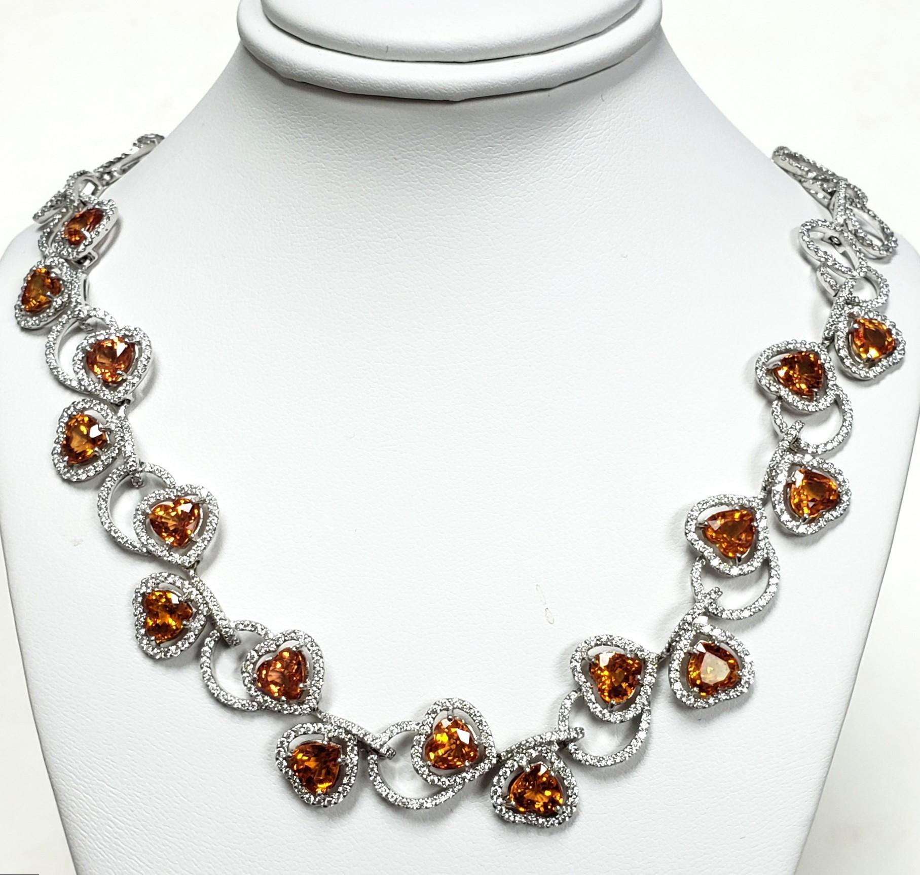 Natural Ceylon Orange Sapphire Diamond Necklace 18K C. Dunaigre  For Sale 11