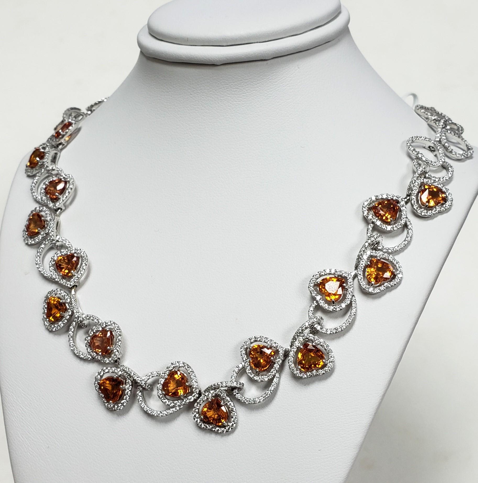 Natural Ceylon Orange Sapphire Diamond Necklace 18K C. Dunaigre  For Sale 12