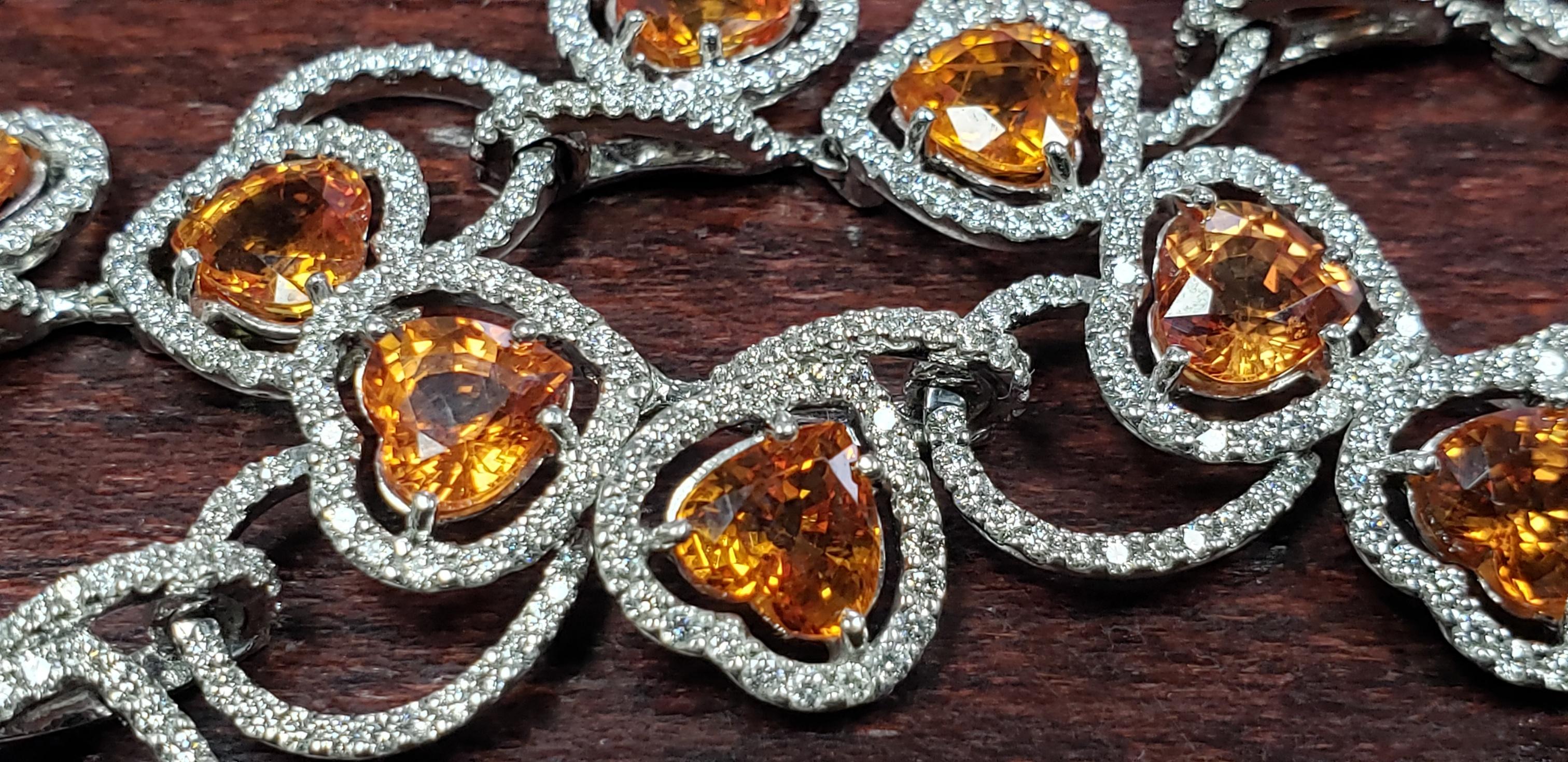 Natural Ceylon Orange Sapphire Diamond Necklace 18K C. Dunaigre  For Sale 13
