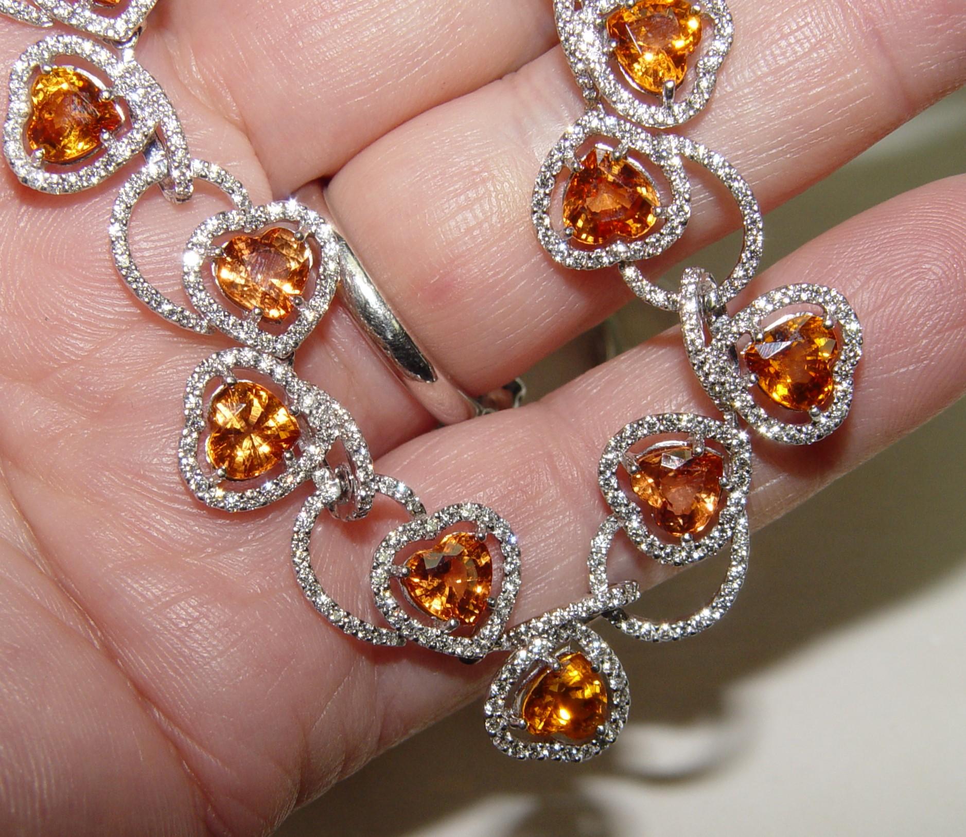 Women's Natural Ceylon Orange Sapphire Diamond Necklace 18K C. Dunaigre  For Sale
