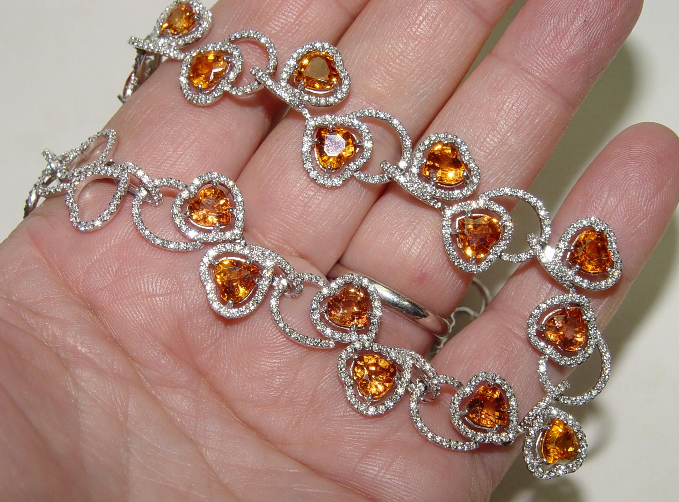 Natural Ceylon Orange Sapphire Diamond Necklace 18K C. Dunaigre  For Sale 1