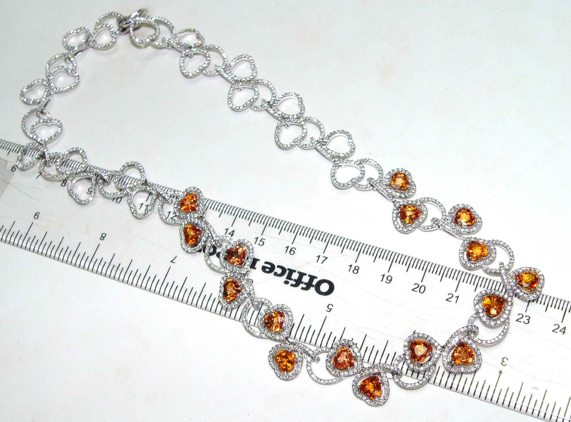Natural Ceylon Orange Sapphire Diamond Necklace 18K C. Dunaigre  For Sale 2