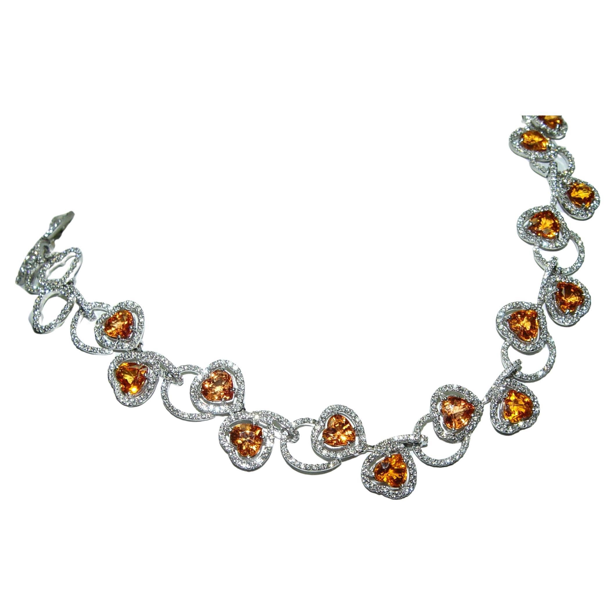 Natural Ceylon Orange Sapphire Diamond Necklace 18K C. Dunaigre  For Sale