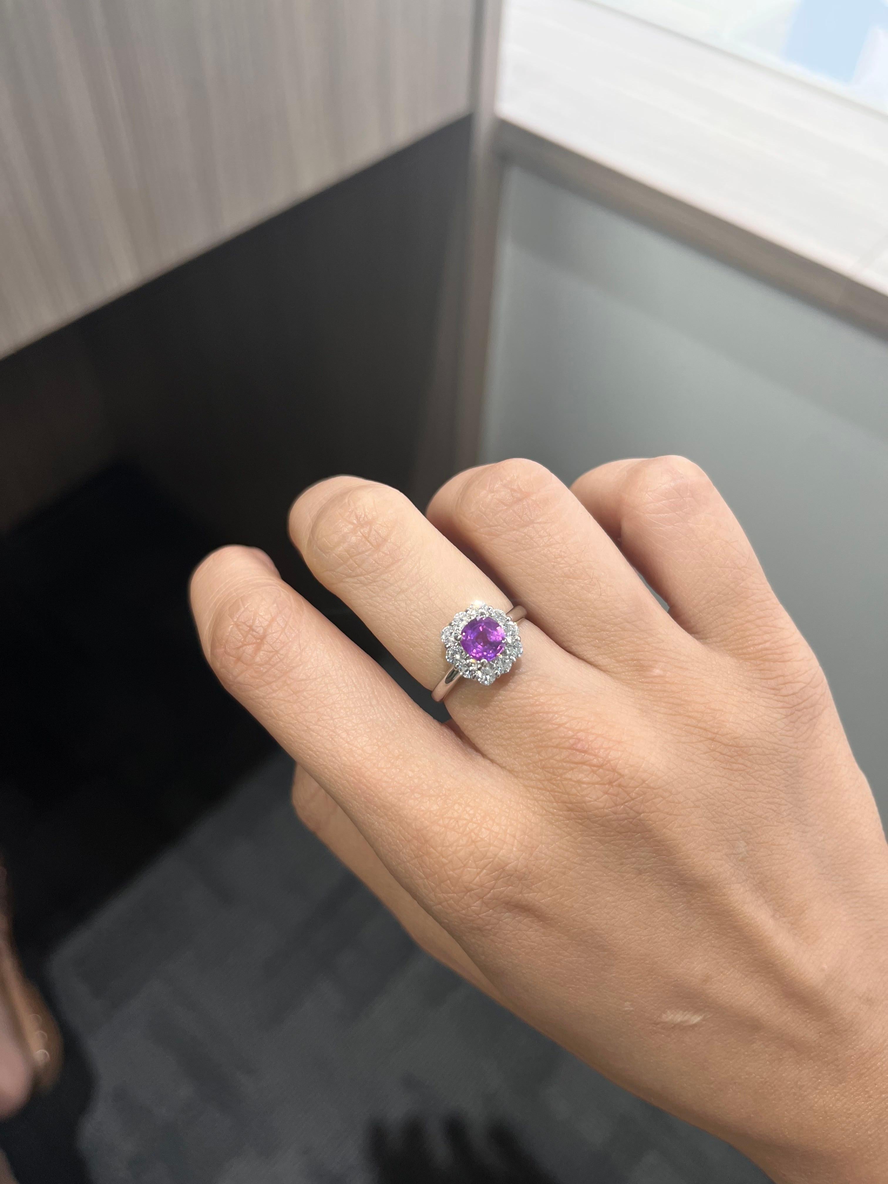 Women's or Men's Natural Ceylon Pink Sapphire & Diamonds Engagement Ring Set in Platinum 900 For Sale