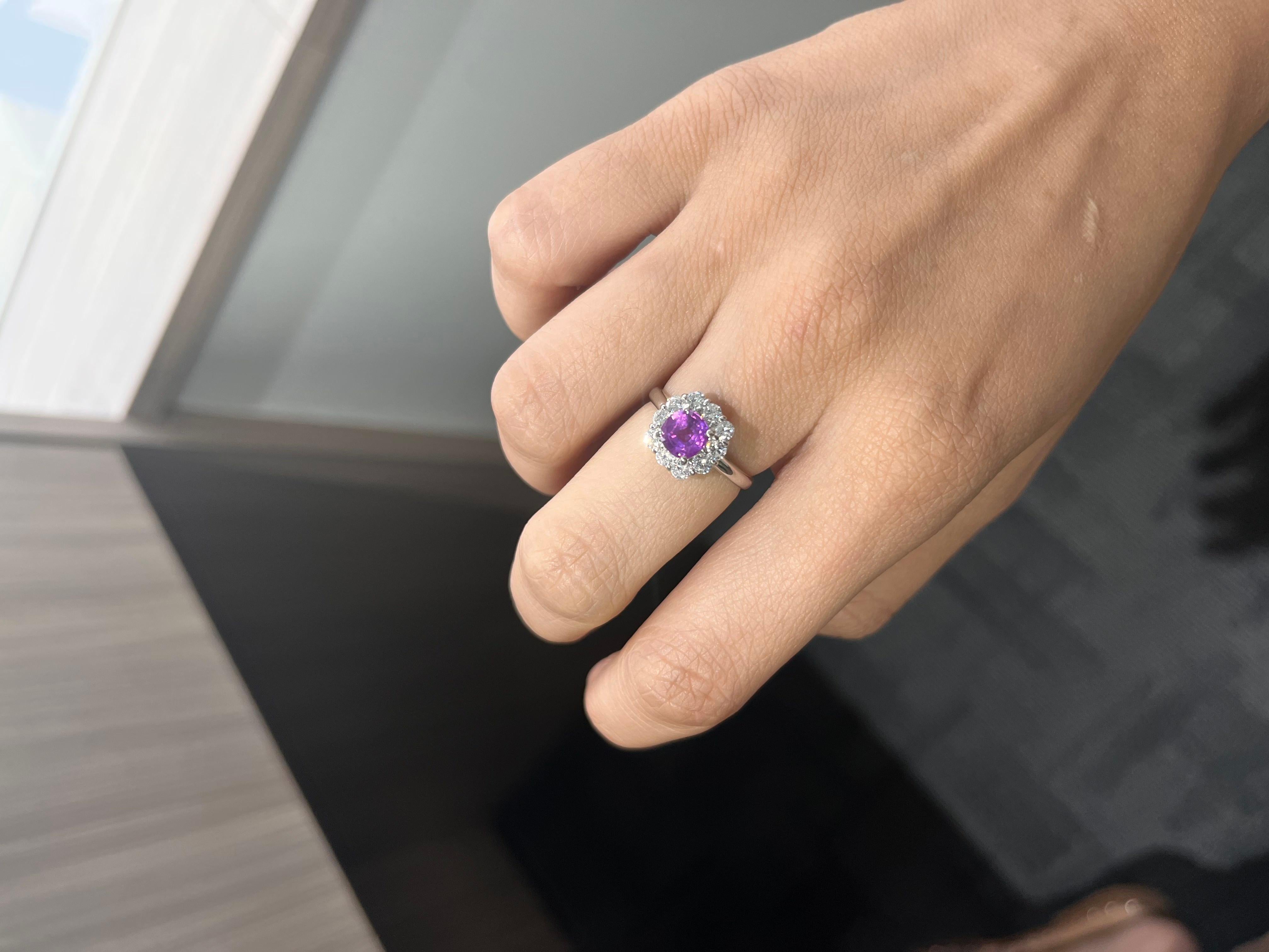 Natural Ceylon Pink Sapphire & Diamonds Engagement Ring Set in Platinum 900 For Sale 1