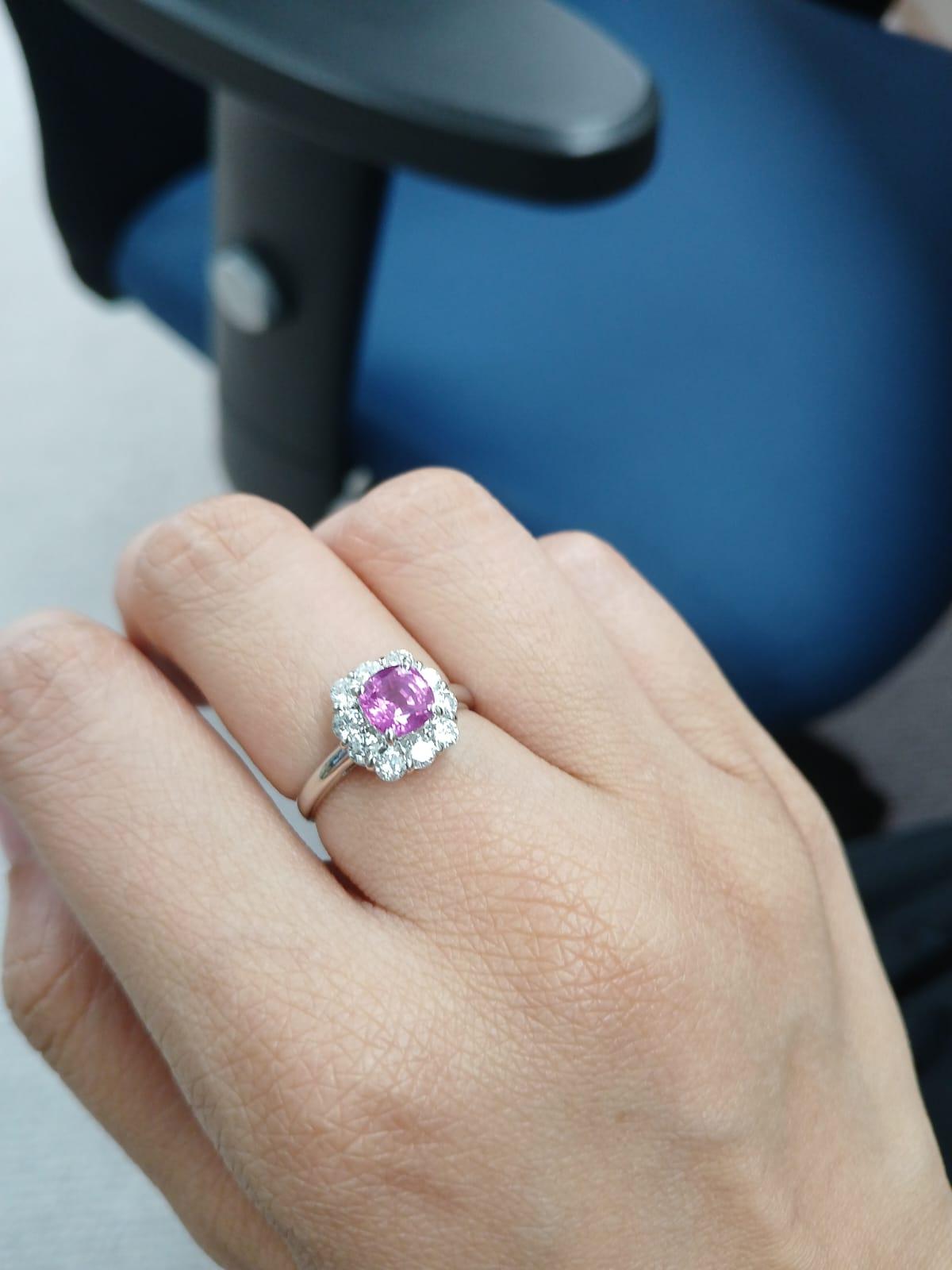 Natural Ceylon Pink Sapphire & Diamonds Engagement Ring Set in Platinum 900 For Sale 2