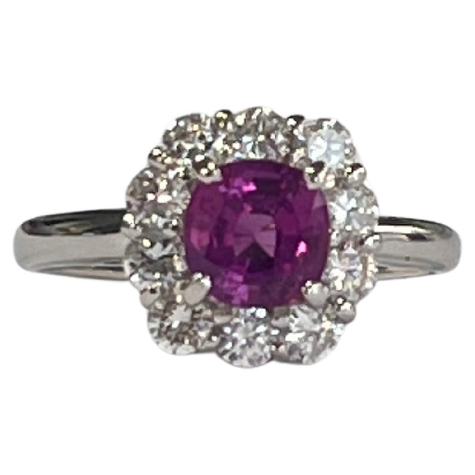 Natural Ceylon Pink Sapphire & Diamonds Engagement Ring Set in Platinum 900 For Sale