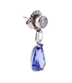 Natürliche Ceylon-Saphir und Diamant-Tropfen-Ohrringe