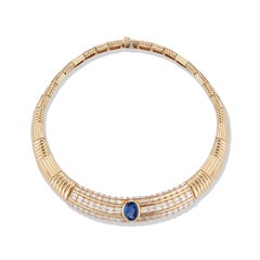 Natural Ceylon Sapphire and Diamond Gold Necklace