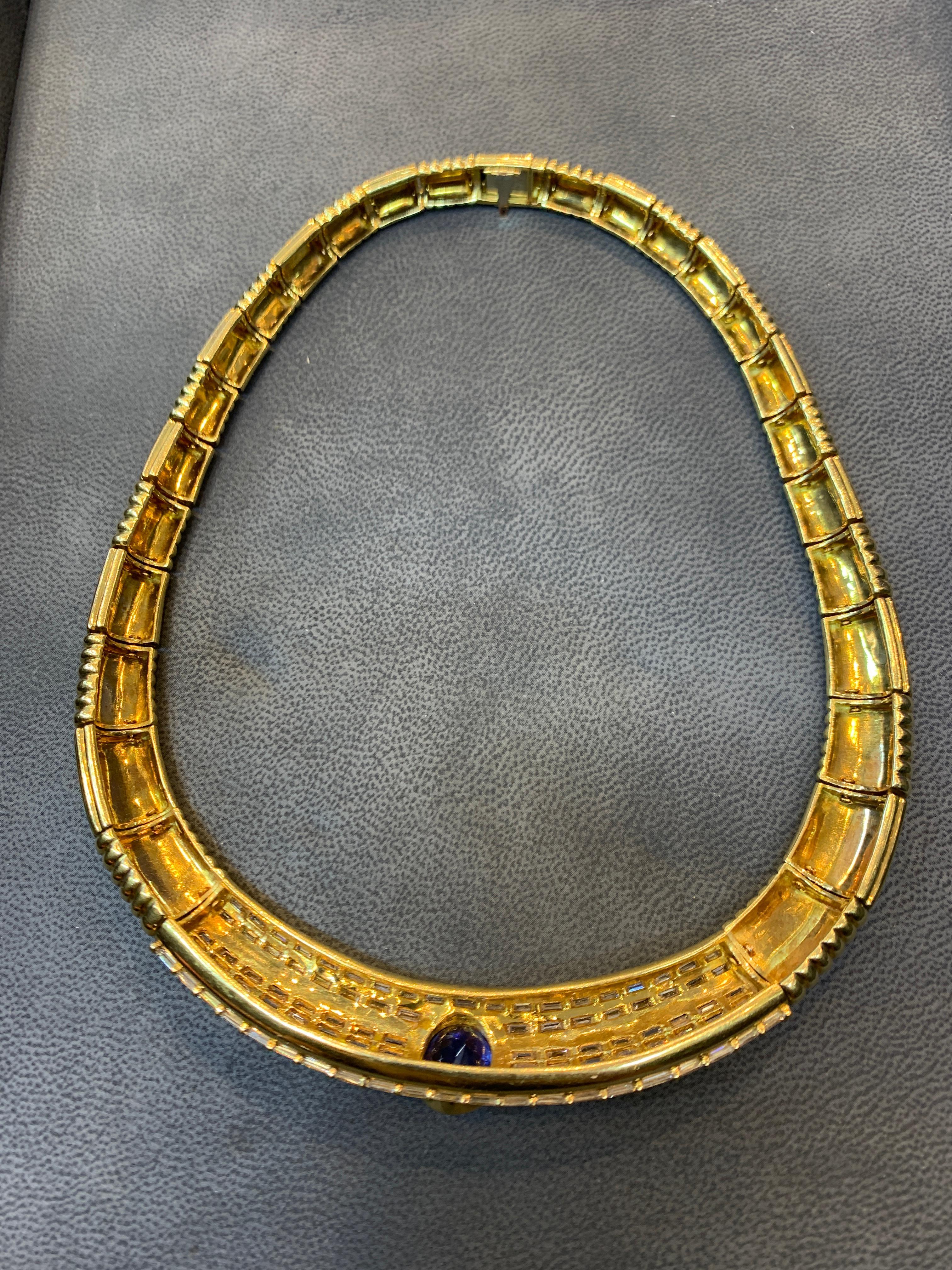 Round Cut Natural Ceylon Sapphire and Diamond Gold Necklace For Sale