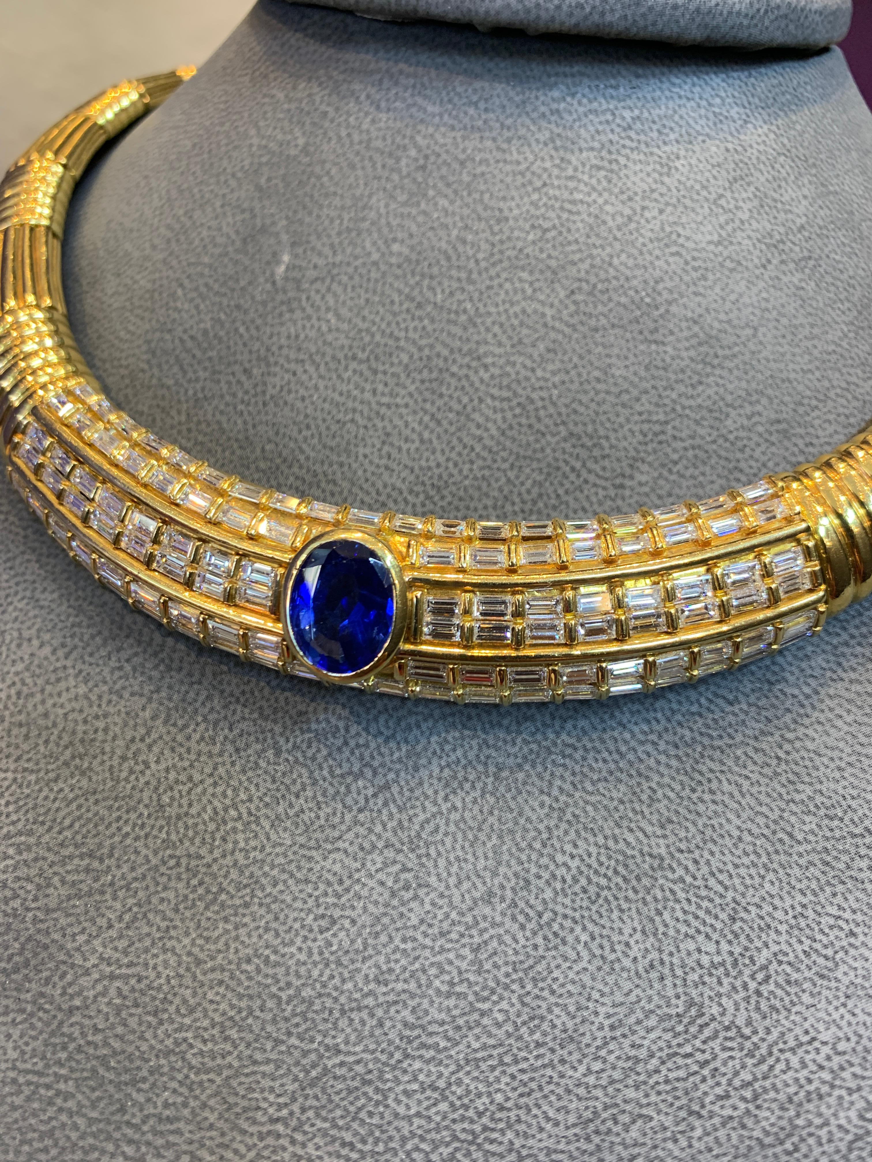 Natural Ceylon Sapphire and Diamond Gold Necklace For Sale 1