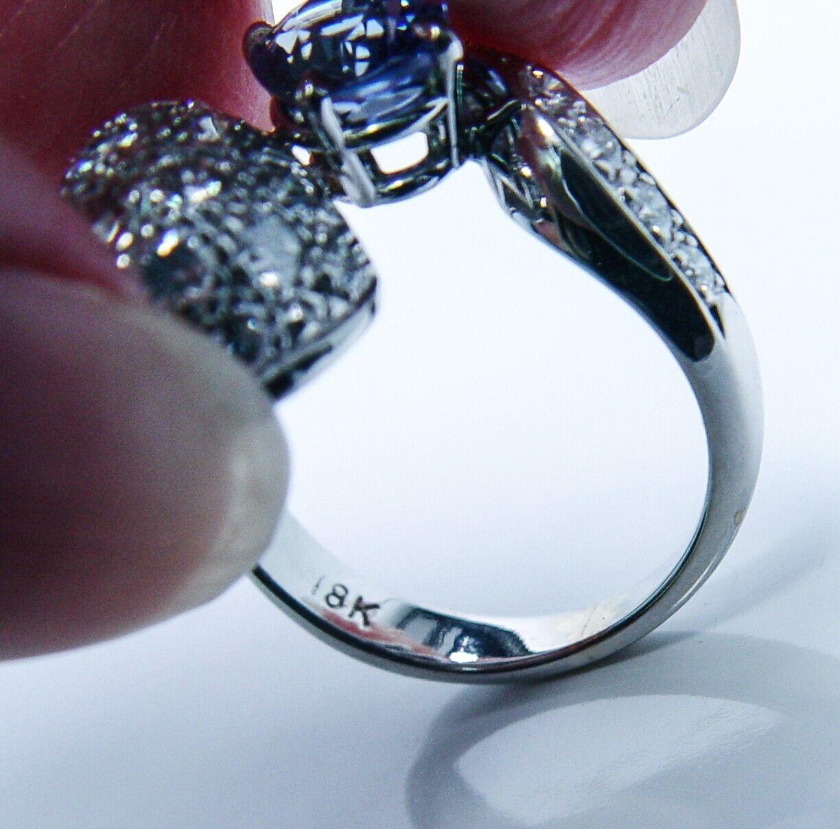 Natural Ceylon Sapphire Diamond Ring 18K White Gold 3.5ct Toi et Moi Vintage For Sale 5