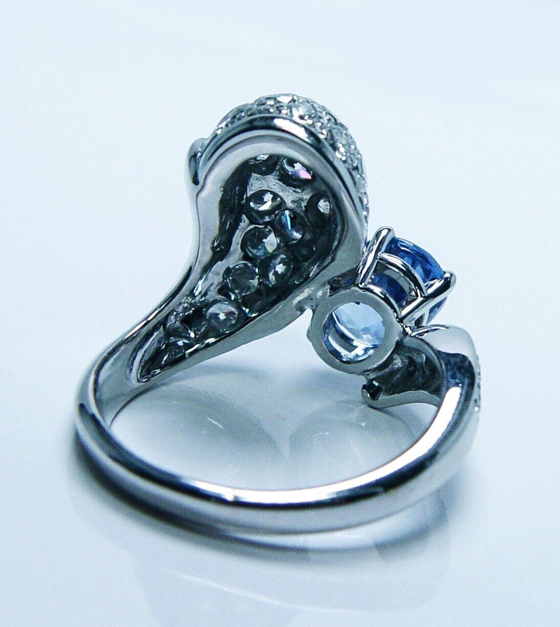 Natural Ceylon Sapphire Diamond Ring 18K White Gold 3.5ct Toi et Moi Vintage For Sale 3