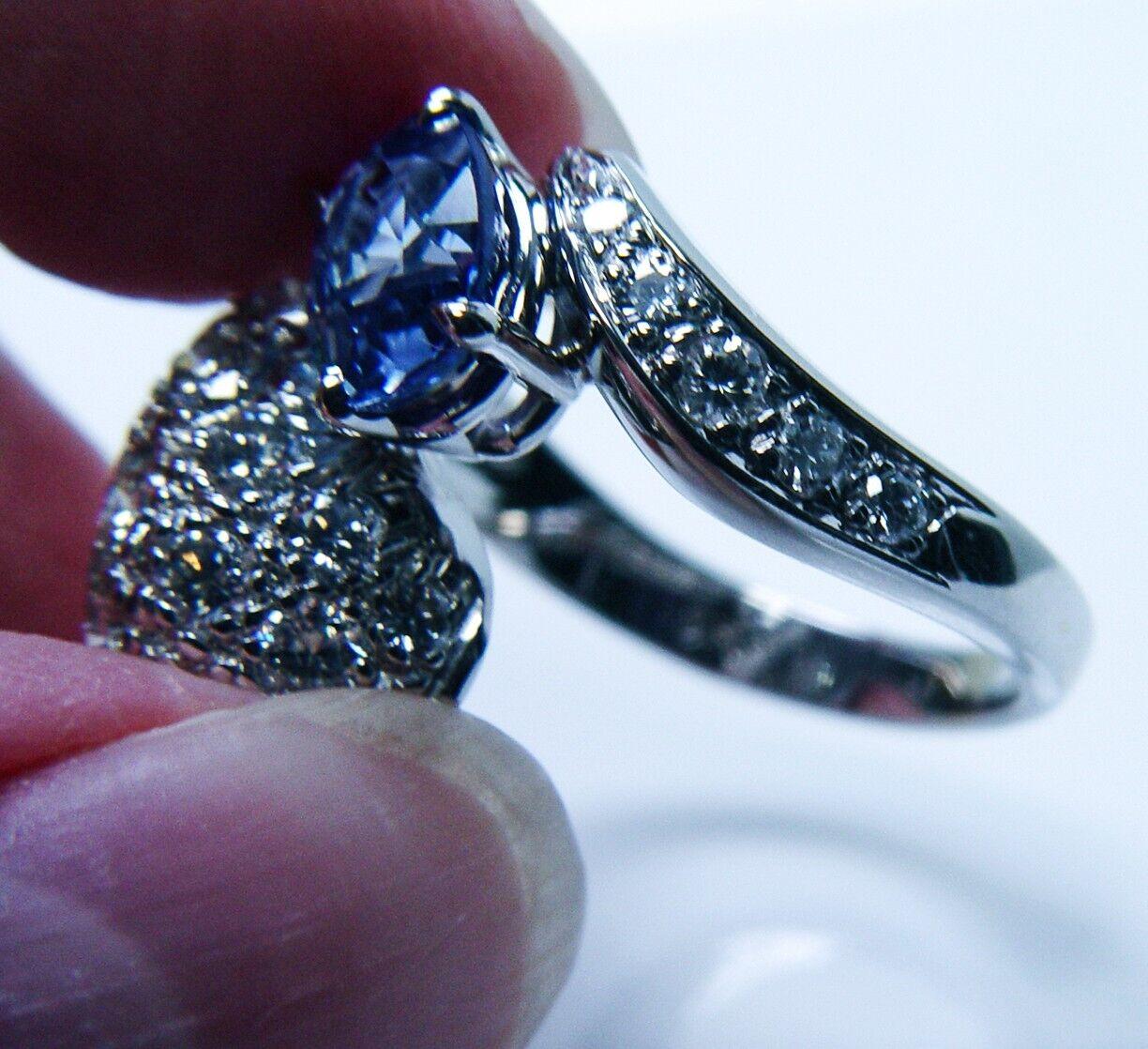 Natural Ceylon Sapphire Diamond Ring 18K White Gold 3.5ct Toi et Moi Vintage For Sale 4