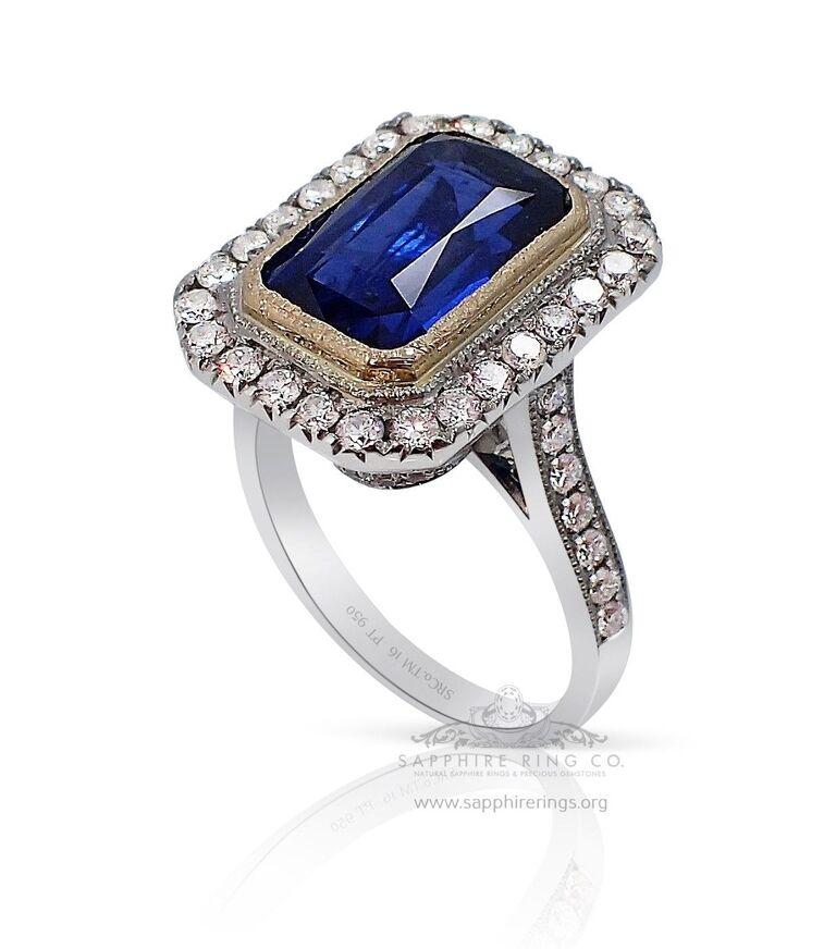Natural Sapphire Ring, 6.02 Carat Emerald Cut GIA Certified In New Condition For Sale In Tampa, FL
