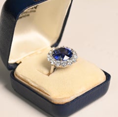Natural Ceylon Sapphire Ring. Round Sapphire Diamond Halo Platinum Ring G VS
