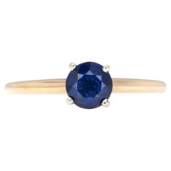 Bague solitaire en saphir naturel de Ceylan : or massif 14K, rond de 5 mm Bijoux fins
