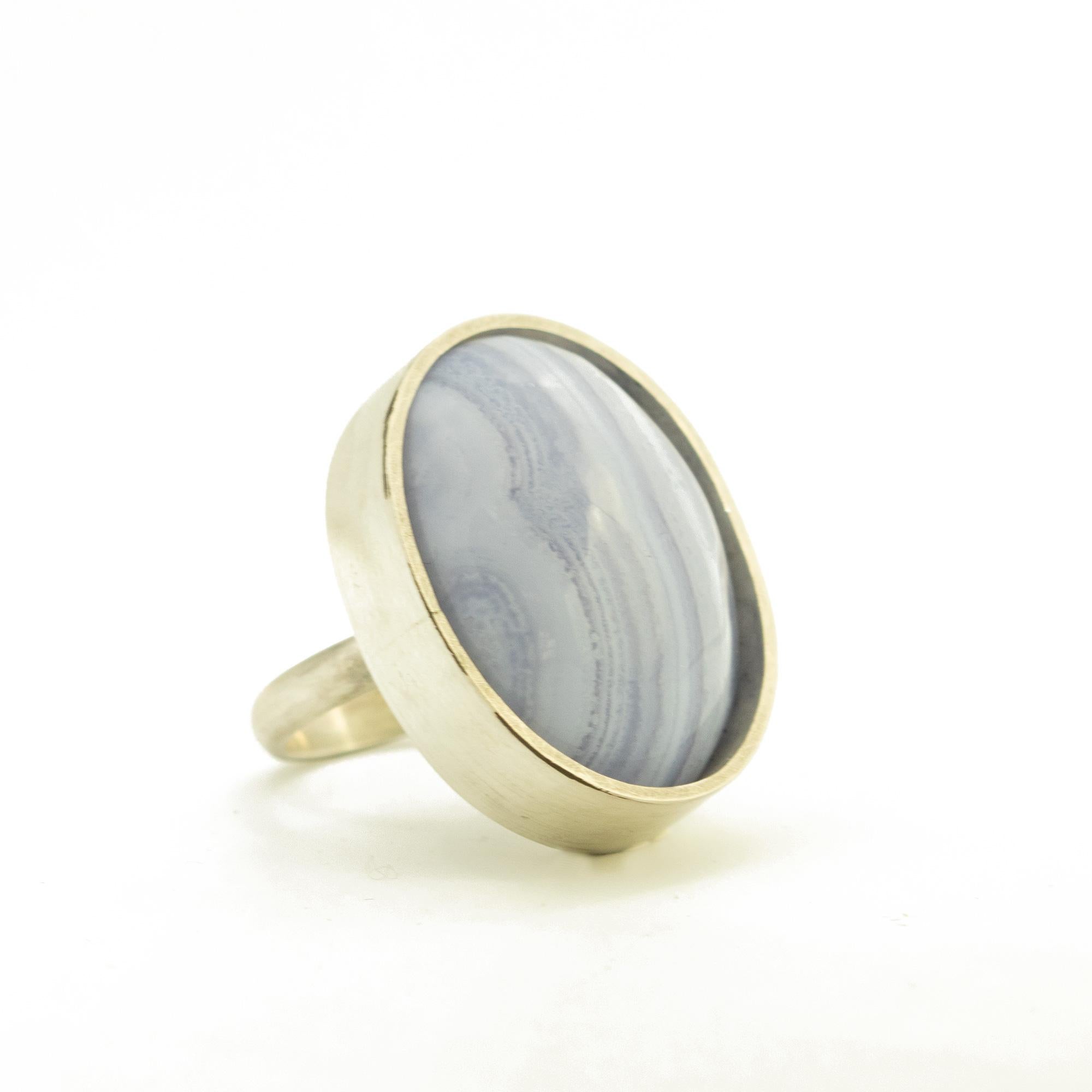 Empire Natural Chalcedony 925 Sterling Silver Bezel Oval Cocktail Intini Jewels Ring For Sale