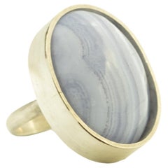 Natural Chalcedony 925 Sterling Silver Bezel Oval Cocktail Intini Jewels Ring