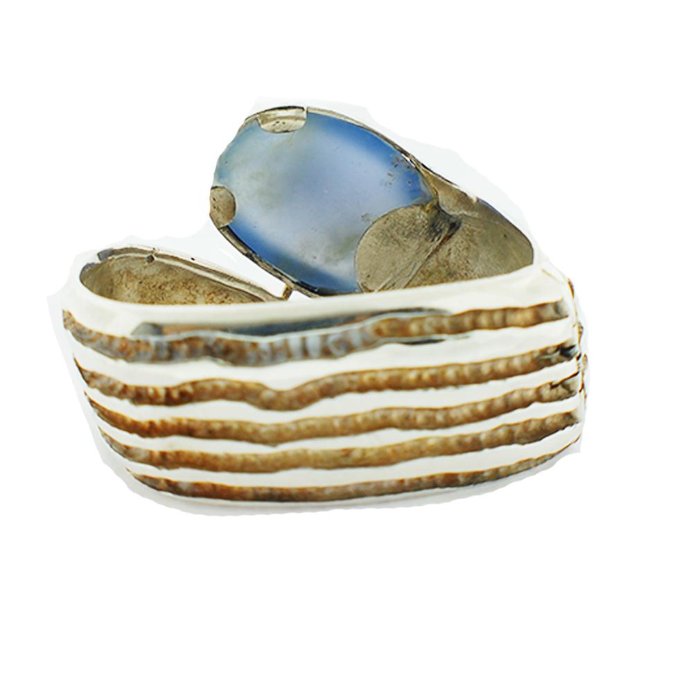  Blue Chalcedony Sterling Silver Cuff Bracelet 925 Sterling Contemporary In Good Condition In Laguna Hills, CA