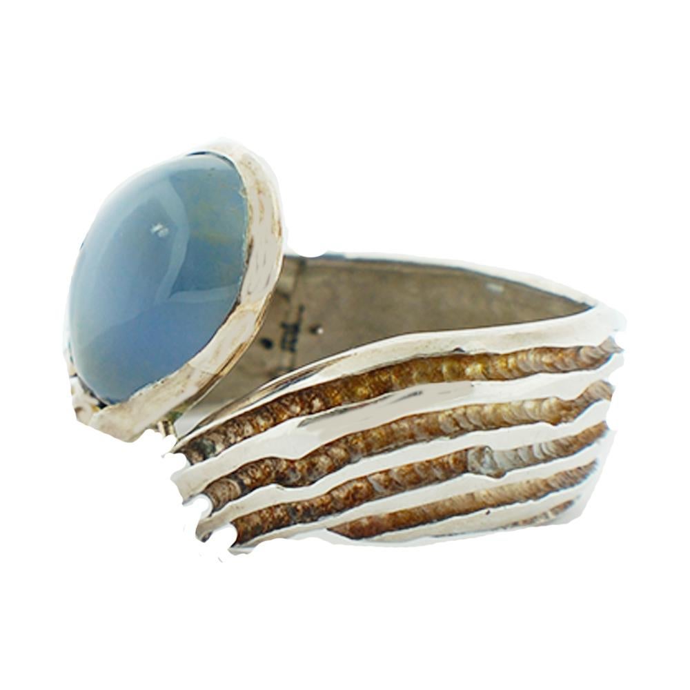 Women's or Men's  Blue Chalcedony Sterling Silver Cuff Bracelet 925 Sterling Contemporary