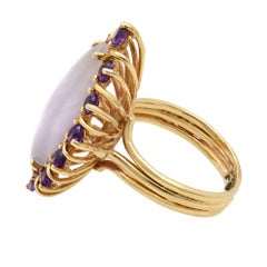 Natural Chalcedony Stone with Amethyst Cocktail Ring 18K Yellow Gold