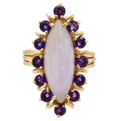 Vintage Natural Chalcedony Stone with Amethyst Cocktail Ring 18K Yellow Gold