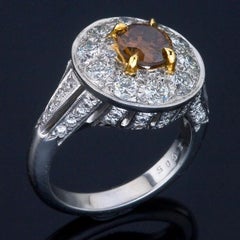 Natural Champagne Color Diamond 1.02 Carat, Platinum Ring