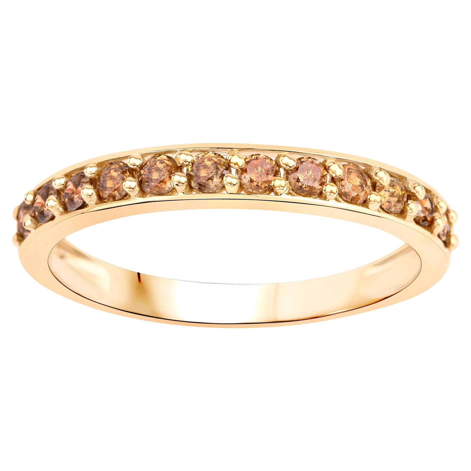 Natural Champagne Diamond Half Eternity Band 14K Yellow Gold For Sale