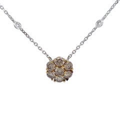 Natural Champagne Diamond Pendant with Diamond by the yard Chain in 14K Gold